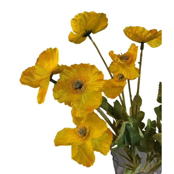 Yellow Artificial Poppy Flower Stems Silk & Plastic Foliage Single Stem Realisti - Picture 11 of 13